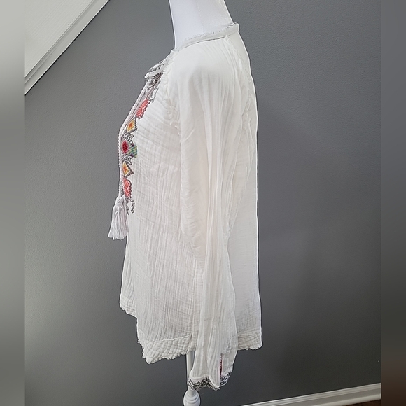 Johnny Was 100% Cotton Embroidered Tunic Tassels Blouse  Gauzy XS Oversized - Picture 5 of 8